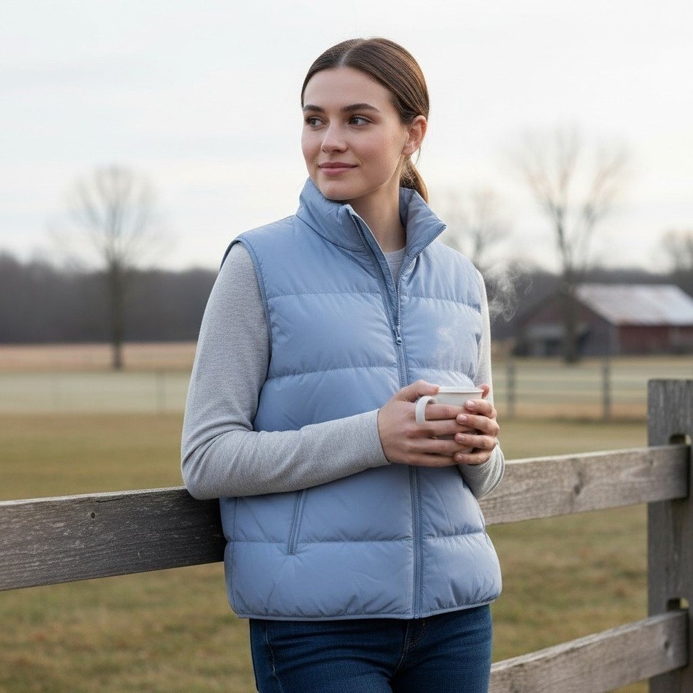 Lands' End Women's 3X Cornflower Blue Puffer Vest Zip Front Lightweight 24W–26W